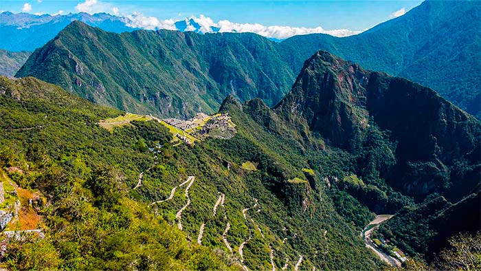 Panoramic View of Machu Picchu Sanctuary from the Sun Gate (Inti Punku)